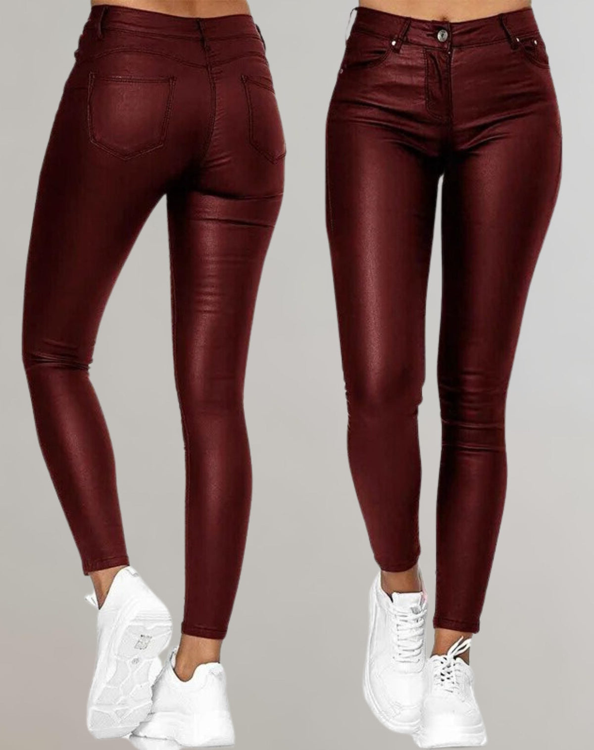 Women's Faux Leather High-Waisted Skinny Trousers with Pockets - Maisie London