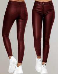 Women's Faux Leather High-Waisted Skinny Trousers with Pockets - Maisie London
