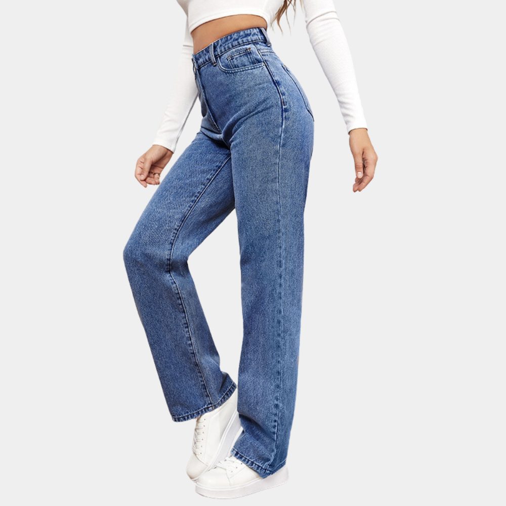 Women's High-Waisted Straight-Leg Jeans with Five-Pocket Styling - Maisie London