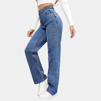 Women's High-Waisted Straight-Leg Jeans with Five-Pocket Styling - Maisie London
