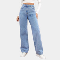 Women's High-Waisted Straight-Leg Jeans with Five-Pocket Styling - Maisie London