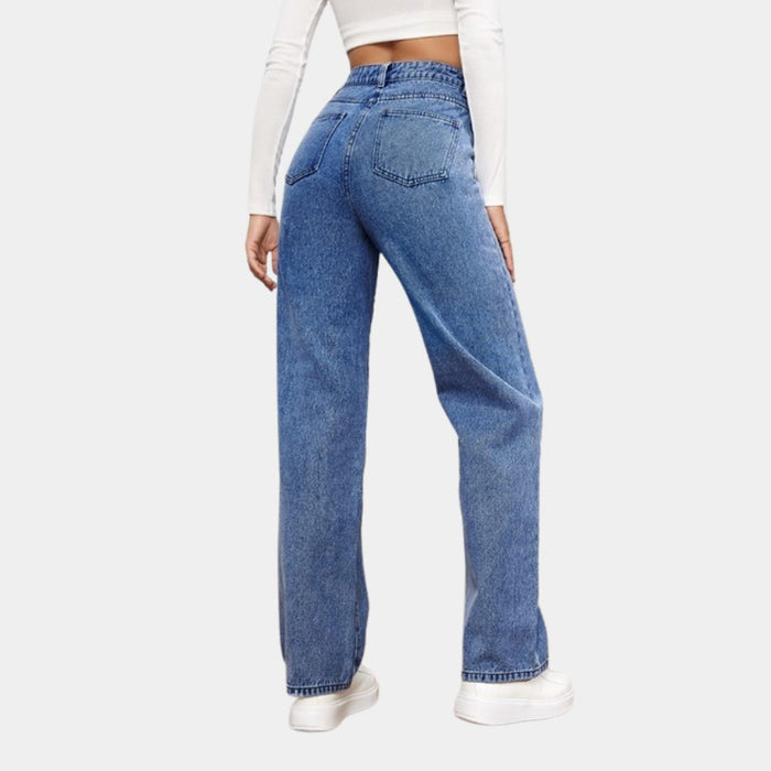 Women's High-Waisted Straight-Leg Jeans with Five-Pocket Styling - Maisie London