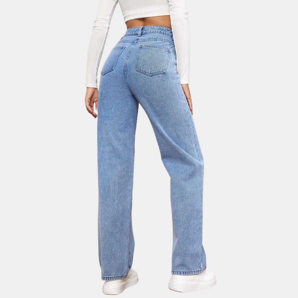 Women's High-Waisted Straight-Leg Jeans with Five-Pocket Styling - Maisie London