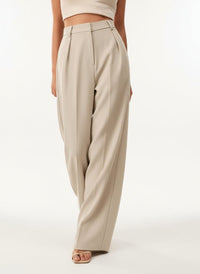 Women's High-Waisted Wide-Leg Tailored Trousers with Front Pleats - Maisie London