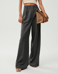 Women's High-Waisted Wide-Leg Tailored Trousers with Front Pleats - Maisie London