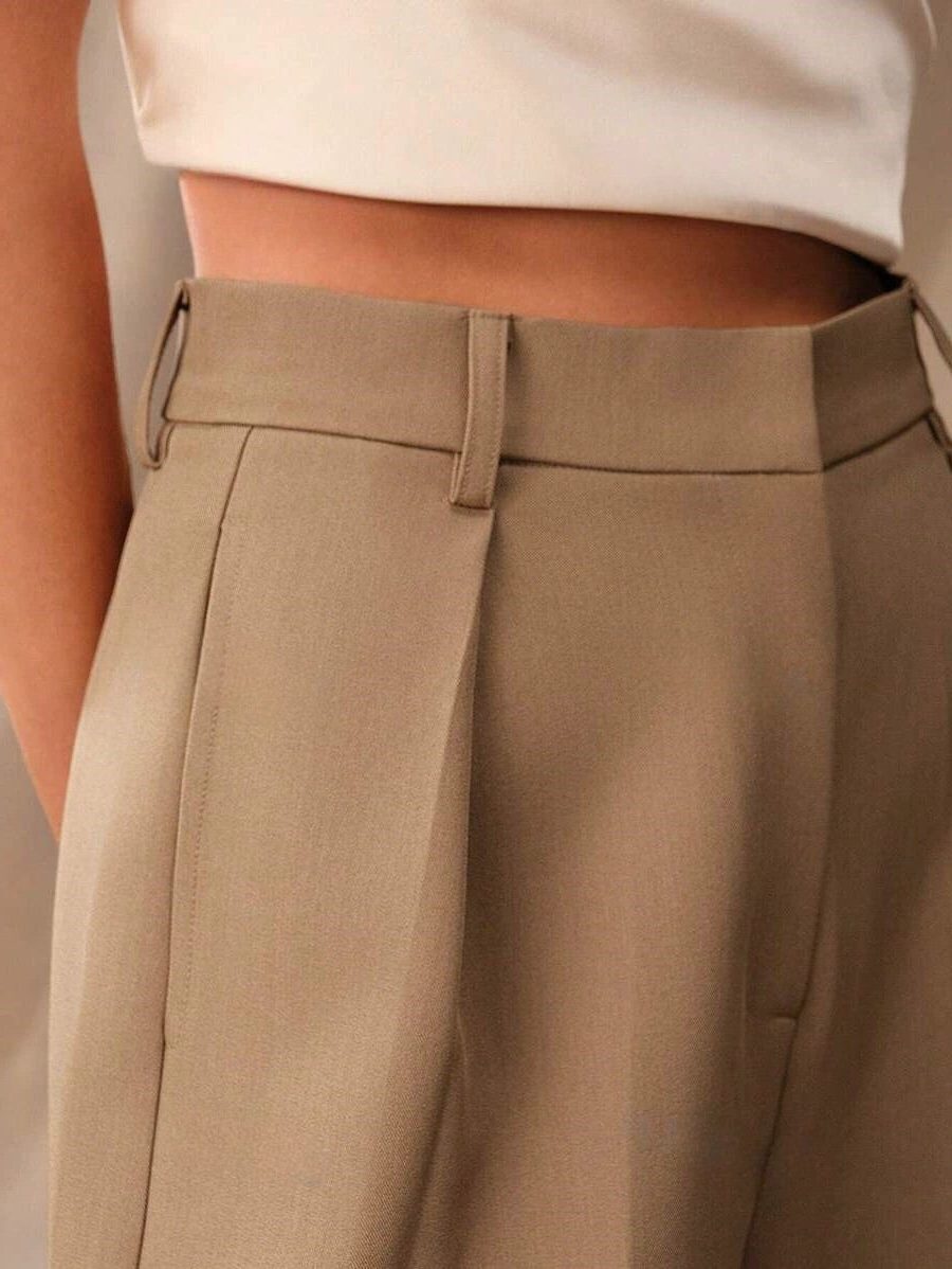 Women's High-Waisted Wide-Leg Tailored Trousers with Front Pleats - Maisie London