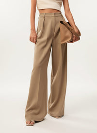 Women's High-Waisted Wide-Leg Tailored Trousers with Front Pleats - Maisie London