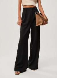 Women's High-Waisted Wide-Leg Tailored Trousers with Front Pleats - Maisie London