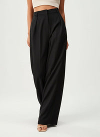 Women's High-Waisted Wide-Leg Tailored Trousers with Front Pleats - Maisie London