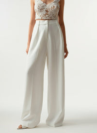 Women's High-Waisted Wide-Leg Tailored Trousers with Front Pleats - Maisie London