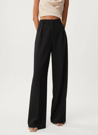 Women's High-Waisted Wide-Leg Tailored Trousers with Front Pleats - Maisie London