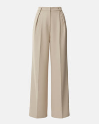 Women's High-Waisted Wide-Leg Tailored Trousers with Front Pleats - Maisie London