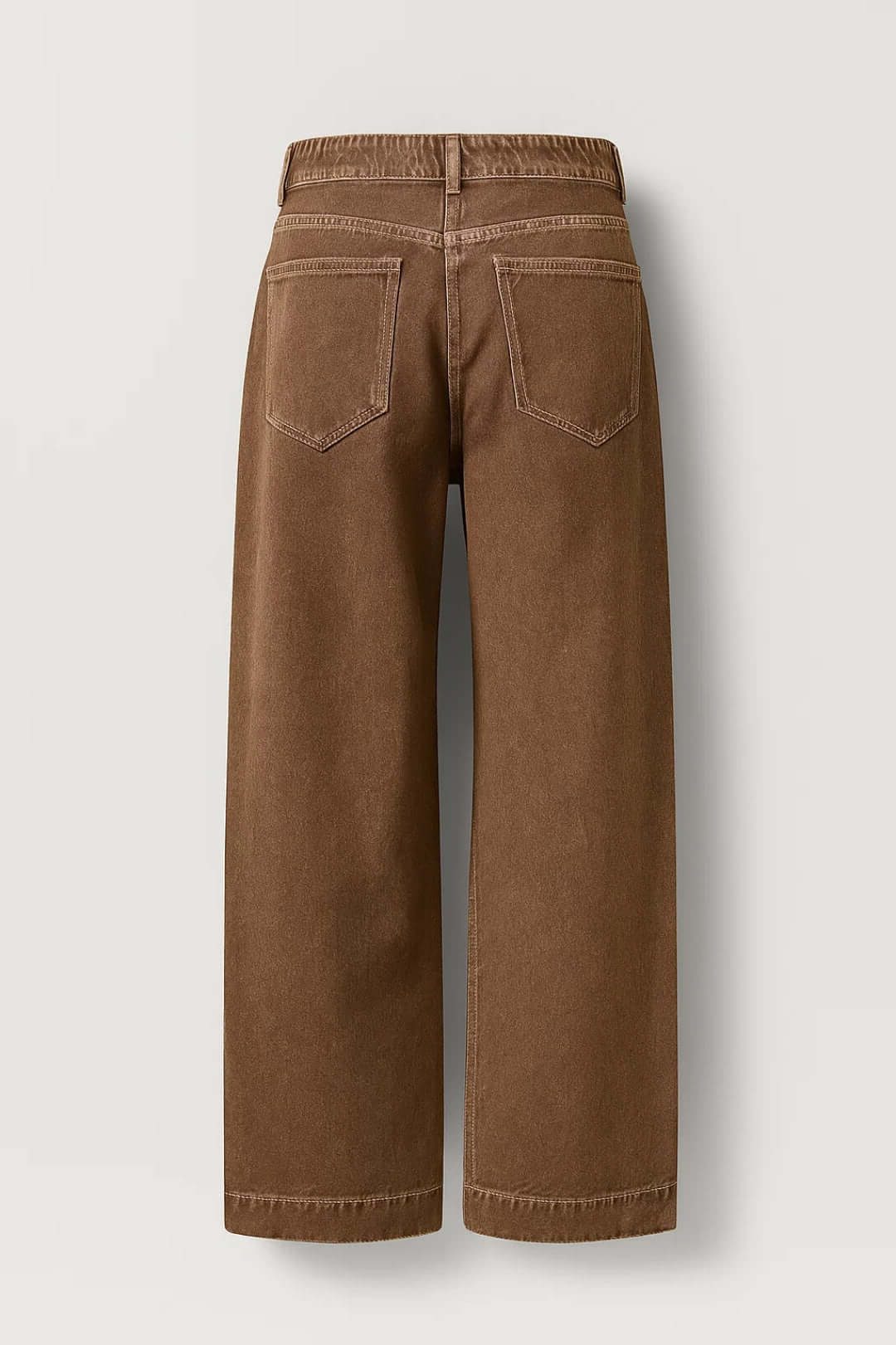 Women's Brown Denim High-Waisted Wide-Leg Jeans with Topstitching - Maisie London