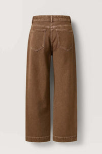 Women's Brown Denim High-Waisted Wide-Leg Jeans with Topstitching - Maisie London