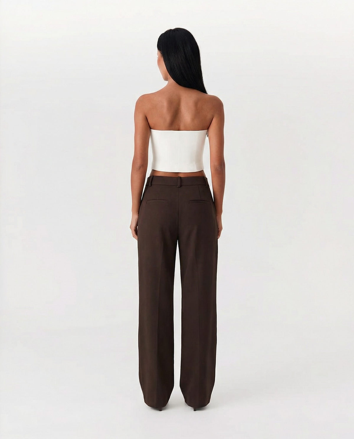 Women's Brown Wide-Leg Pleated Trousers with Belt Loops and Pockets - Maisie London