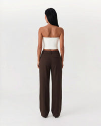 Women's Brown Wide-Leg Pleated Trousers with Belt Loops and Pockets - Maisie London