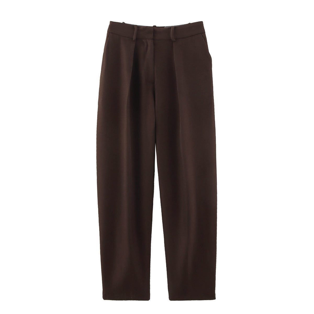 Women's Brown Wide-Leg Pleated Trousers with Belt Loops and Pockets - Maisie London