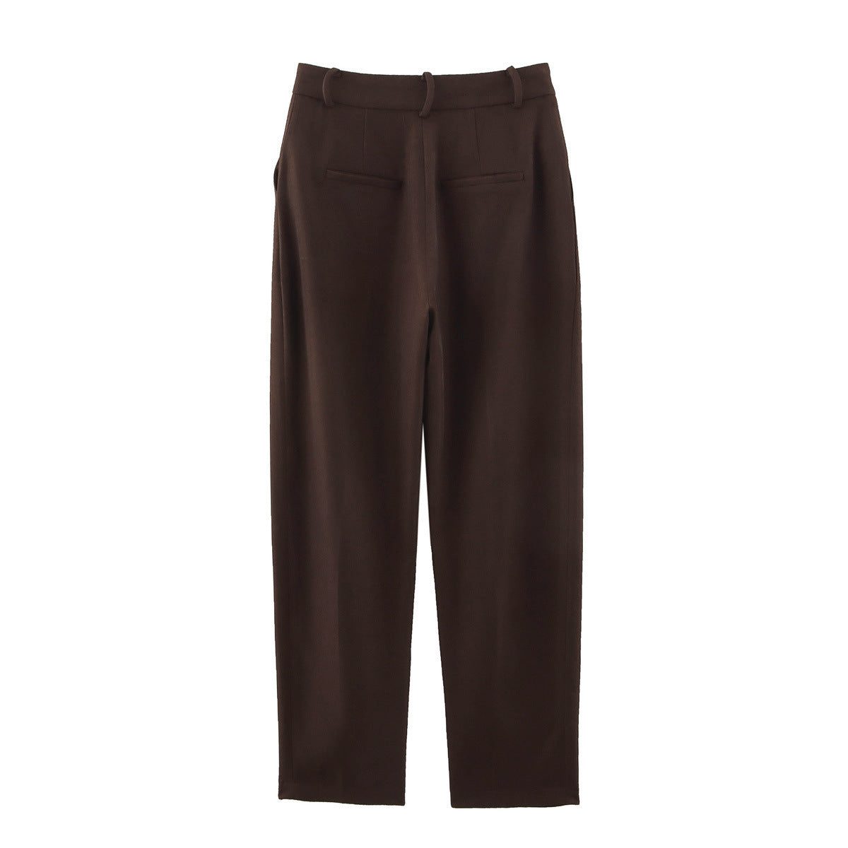 Women's Brown Wide-Leg Pleated Trousers with Belt Loops and Pockets - Maisie London