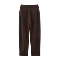 Women's Brown Wide-Leg Pleated Trousers with Belt Loops and Pockets - Maisie London