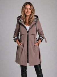 Women's Longline Hooded Parka Coat with Drawstring Waist and Zip - Maisie London