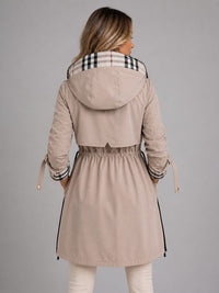 Women's Longline Hooded Parka Coat with Drawstring Waist and Zip - Maisie London
