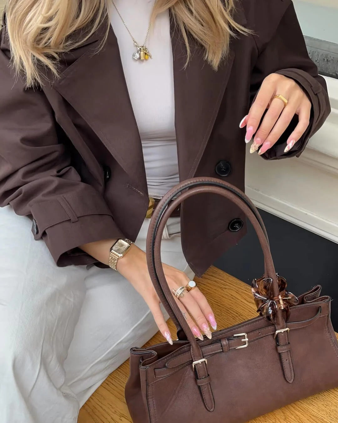 Women's Cropped Double-Breasted Trench Jacket with Buckled Cuffs - Maisie London