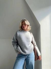 Women's Fluffy Knit Oversized Jumper with Crew Neck - Maisie London