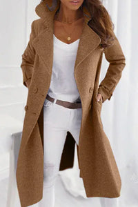 Women's Wool-Look Longline Double-Breasted Coat with Lapel Collar - Maisie London