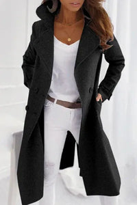 Women's Wool-Look Longline Double-Breasted Coat with Lapel Collar - Maisie London