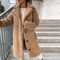 Women's Teddy Longline Coat with Notched Collar and Button-Front - Maisie London