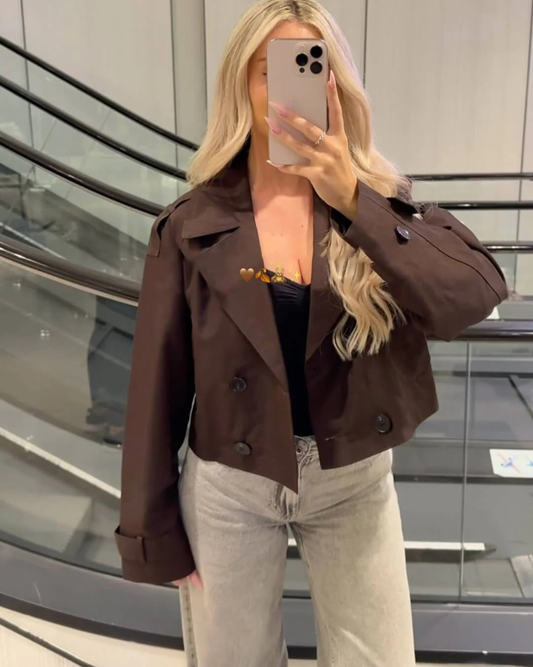 Women's Cropped Double-Breasted Trench Jacket with Buckled Cuffs - Maisie London