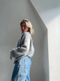 Women's Fluffy Knit Oversized Jumper with Crew Neck - Maisie London