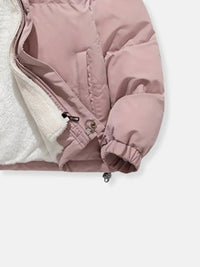 Women's Quilted Sherpa-Lined Hooded Puffer Jacket with Drawcord Hem - Maisie London