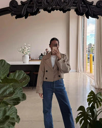 Women's Cropped Double-Breasted Trench Jacket with Buckled Cuffs - Maisie London