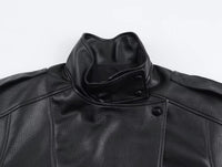 Women's Black Faux Leather Bomber Jacket with High Neck Collar - Maisie London