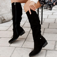 Women's Faux Suede Slouchy Knee-High Boots with Low Block Heel - Maisie London