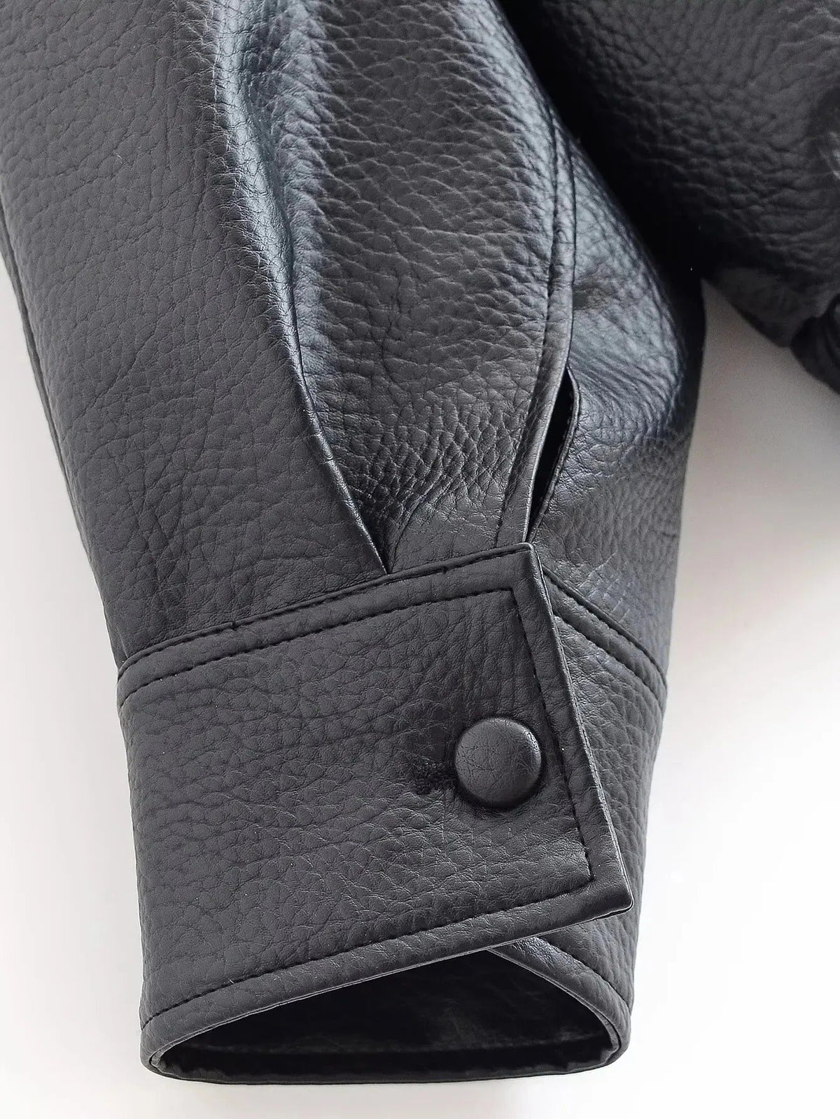 Women's Black Faux Leather Bomber Jacket with High Neck Collar - Maisie London