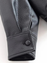 Women's Black Faux Leather Bomber Jacket with High Neck Collar - Maisie London