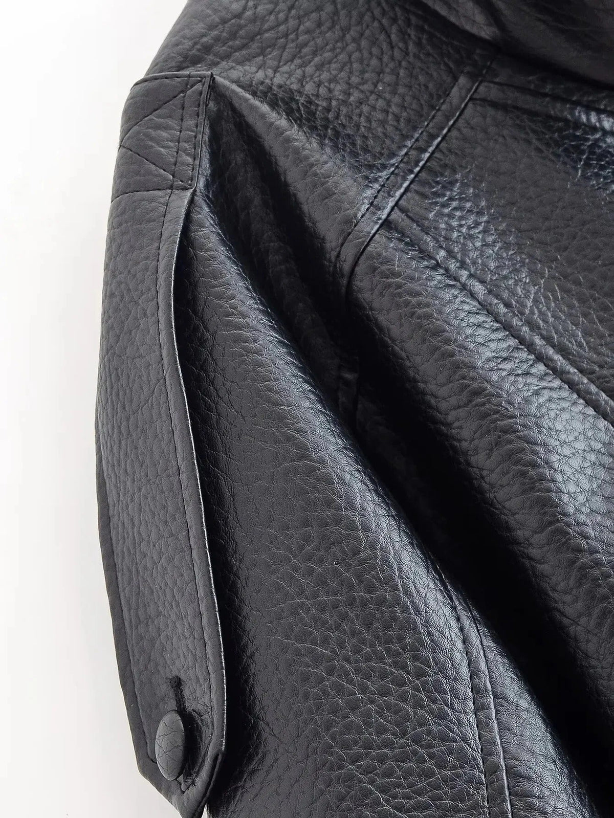 Women's Black Faux Leather Bomber Jacket with High Neck Collar - Maisie London
