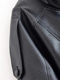 Women's Black Faux Leather Bomber Jacket with High Neck Collar - Maisie London