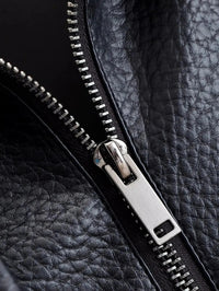 Women's Black Faux Leather Bomber Jacket with High Neck Collar - Maisie London