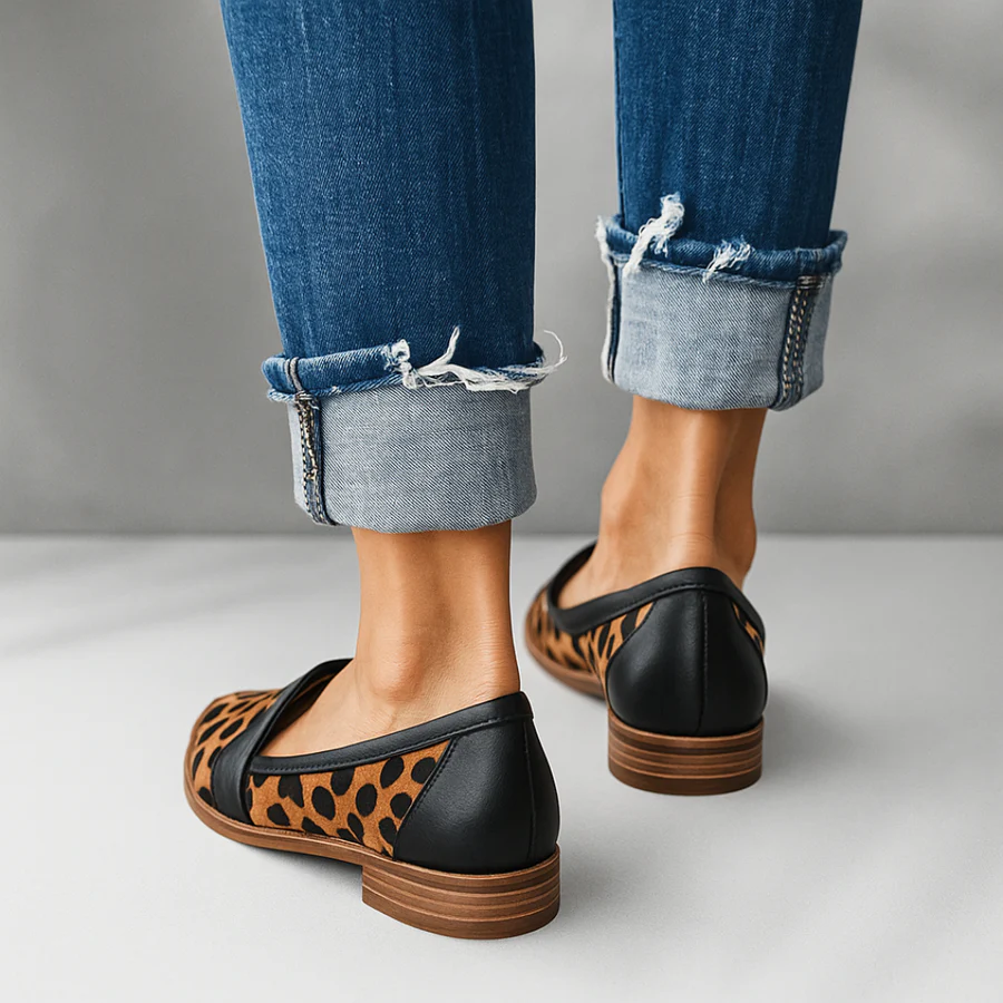 Women's Faux Suede Pointed-Toe Loafers with Flat Stacked Heel - Maisie London