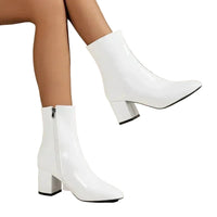 Women's Faux Leather Block Heel Ankle Boots with Square Toe and Zip - Maisie London