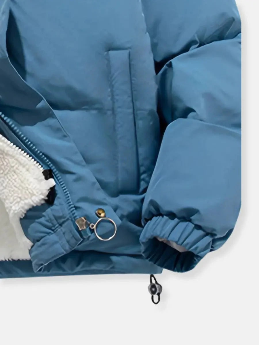Women's Quilted Sherpa-Lined Hooded Puffer Jacket with Drawcord Hem - Maisie London