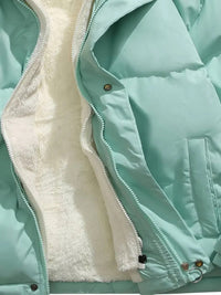 Women's Quilted Sherpa-Lined Hooded Puffer Jacket with Drawcord Hem - Maisie London