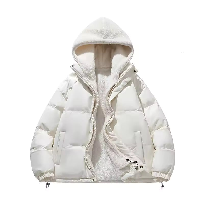 Women's Quilted Sherpa-Lined Hooded Puffer Jacket with Drawcord Hem - Maisie London