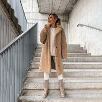 Women's Teddy Longline Coat with Notched Collar and Button-Front - Maisie London