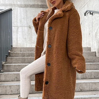 Women's Teddy Longline Coat with Notched Collar and Button-Front - Maisie London
