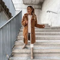 Women's Teddy Longline Coat with Notched Collar and Button-Front - Maisie London