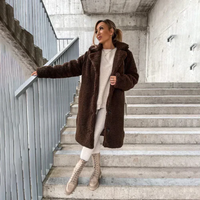 Women's Teddy Longline Coat with Notched Collar and Button-Front - Maisie London
